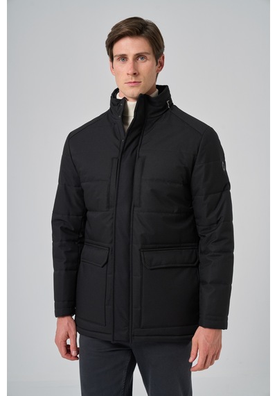 Morven Erkek Siyah Polyester Çıtçıtlı Kapüşonlu Mont 25ks024007001 Siyah Siyah