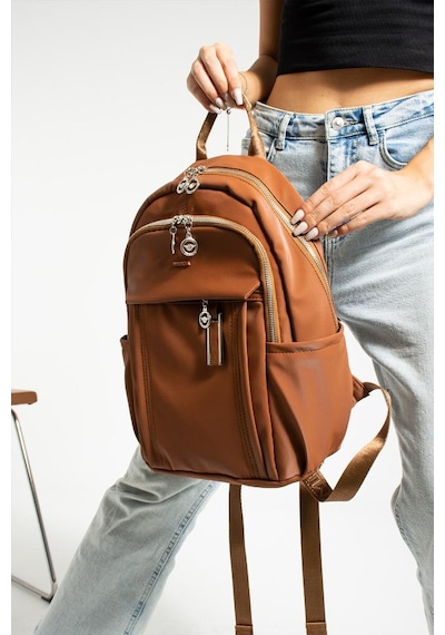 Baginn Saten Kumaş Kadın Sırt Çantası 38 28 Cm Yağmur İtici Kumaş Mega Bag Günlük Kullanıma Uygun Taba