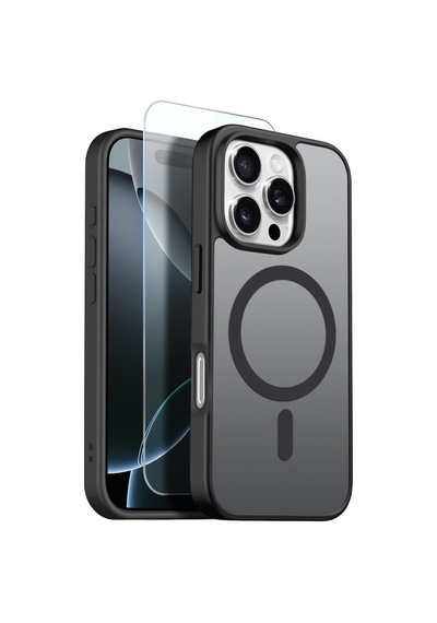 Teleplus Apple Uyumlu iPhone 16 Pro Max Kılıf Babet Translucent Mat Msafe Şarj Özellikli Kapak + Ekran Koruyucu Siyah