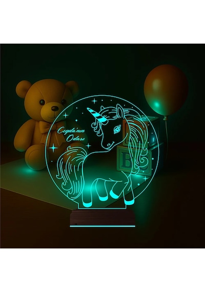 Luvivia Unicorn At Çocuk Odası Hediye Kişiye Özel 3d Lamba - Masa Gece Lambası Şeffaf