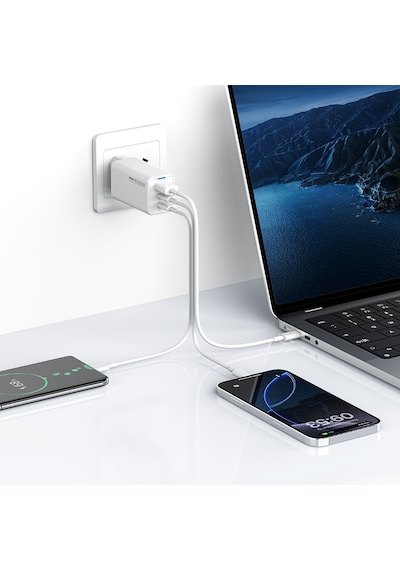 Recci Rc109e Type-c Pd & Usb-a Gan Teknolojili Hızlı Ev Şarj Başlığı 65w Beyaz
