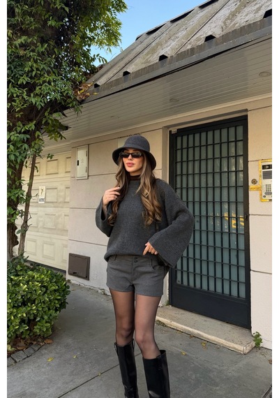 Laluvia Antrasit Fitilli Oversize Kazak - 26808 Antrasit