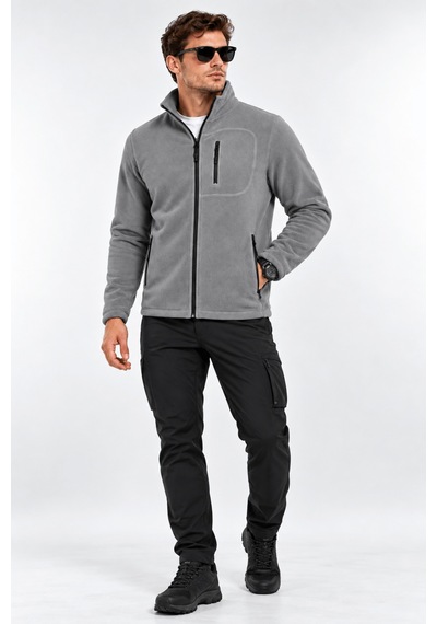 Genius Store Unisex Polar Tam Fermuarlı 3 Cepli Tüylenme Yapmaz Soğuğa Karşı Dayanaklı Spor Erkek-kadın Polar Tekli Gri