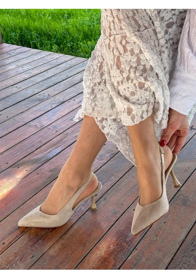 Ervanın Butiği Bej Süet Ketty Kadın Topuklu Stiletto-6051