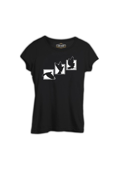 Birds Flying Against Frames Siyah Kadın Tshirt 001
