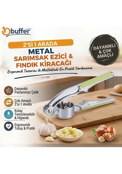 Buffer 2 Si 1 Arada Sarımsak Ezici Ve Fındık Kıracağı, Saplı Manuel Pres Renkli
