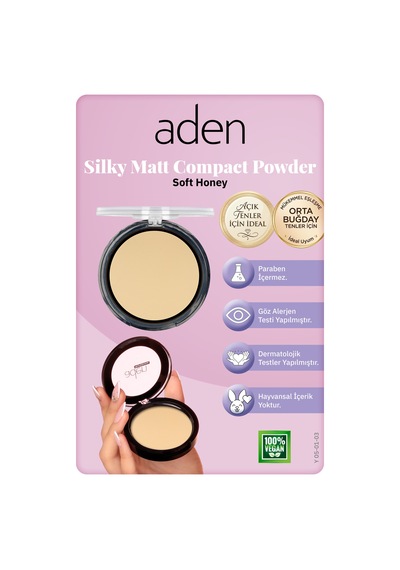Aden Silky Matt Compact Powder - İpeksi Mat Pudra 03 Soft Honey Açık Bal 0