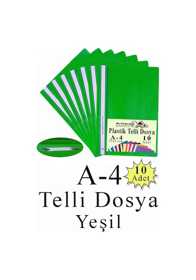 Telli Dosya Plastik A4 10 Lu 1 Paket Poşet Dosyalara Uyumlu Ekonomik Kaliteli Şeffaf Kapak Telli Dosya Okul Büro Ofis Yeşil