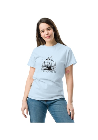 Wildstyle Wander More Gezgin Dağ Kamp Çadır Doğa Baskılı Unisex Pamuklu Tişört Bebek Mavisi