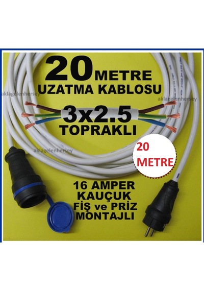 Kauçuk Fiş Priz 3X2.5 Sağlam Uzatma Kablosu 20 M
