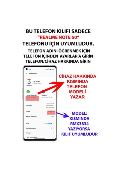 Realme Note 50 Uyumlu Ay Yıldız Türk Dalgası Baskılı Silikon Kılıf