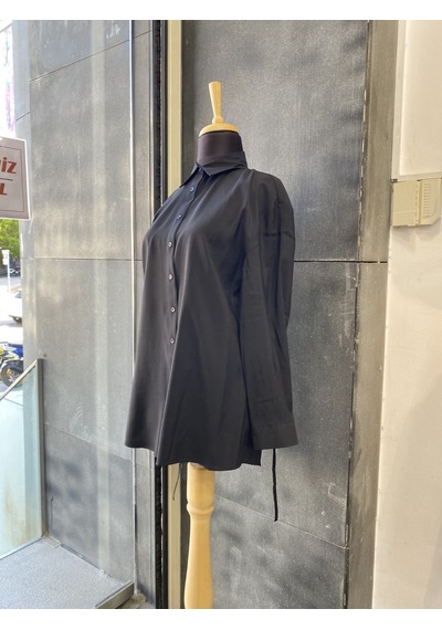 Pera Moda Çok Yönlü Bağlanabilir Oversize Gömlek Siyah
