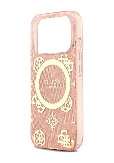 Apple iPhone Uyumlu 18 Pro Max Kılıf Guess Lisanslı M-safeli Iml Peony Ve 4g Desenli Klasik Logolu Kapak Pembe
