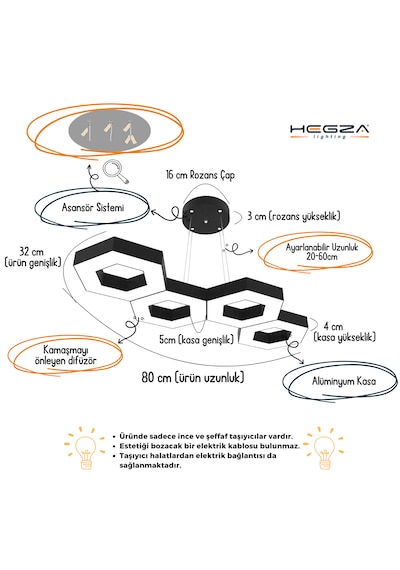 Catena Beyaz Kasa, Sarı Işık Modern Sarkıt Led Avize Beyaz
