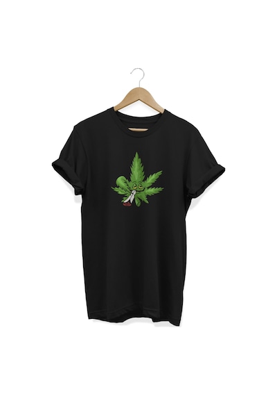 Yaprak Baskılı Siyah T-shirt Siyah