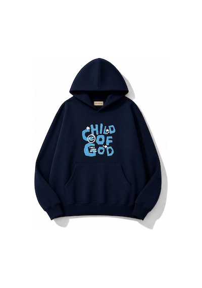 Herkesemoda Chil Of God Yazı Baskılı Kanguru Cepli Oversize Sweatshirt Lacivert