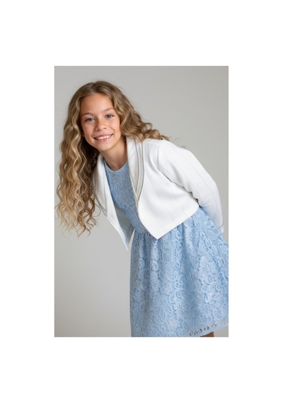 Fesshera Kids Kız Çocuk Dantel Elbise Bolero Ceket Takım 9-12 Yaş Mavi