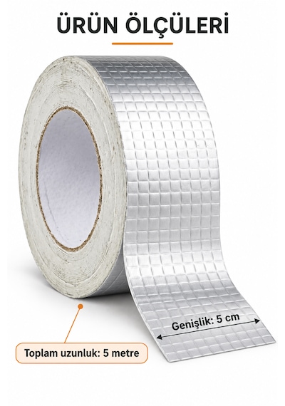 Güncelçarşı 5cm X 5 Mt Yüksek Sıcaklık Dayanan Su Geçirmez Alüminyum Folyo Çamur Bant, Çatı Duvar Çatlak Onarıcı Yalıtım, 5 Metre, Boru Yalıtımı, Yalıtım