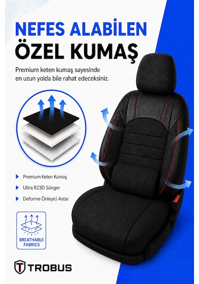 Bmw 3 Serisi E90 2005-2012 Uyumlu Levante Serisi Füme Kırmızı Oto Koltuk Kılıfı