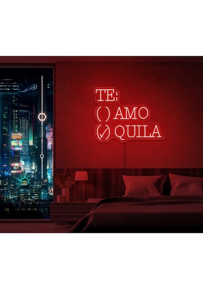 Te:amo/quıla Yazılı Ve Şekilli Neon Tabela Kırmızı