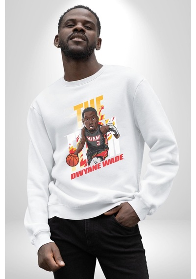 Dwyane Wade Miami Basketbol Unisex Beyaz Sweatshirt Beyaz