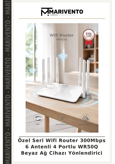 Özel Seri Wifi Router 300mbps 6 Antenli 4 Portlu Wr50q Beyaz Ağ Cihazı Yönlendirici