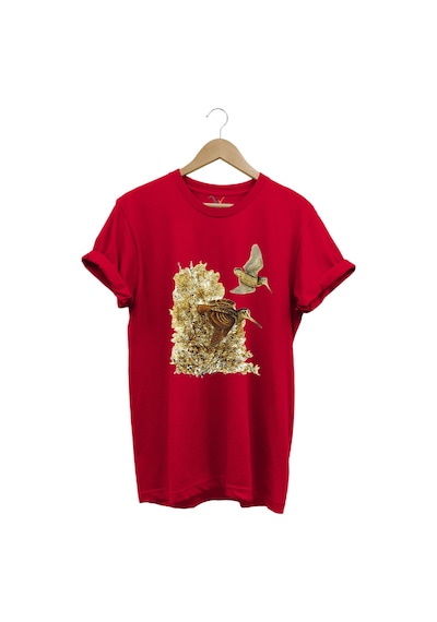Hunter Avcılık Çulluk Avcılığı Vahşi Yaşam Baskılı Regular Fit %100 Pamuk Kırmızı T-shirt Kırmızı