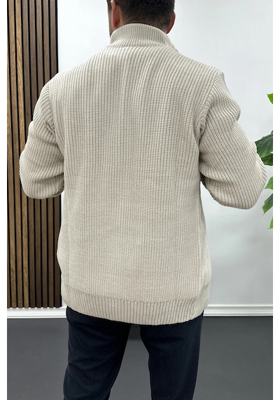 Edwox Erkek Slim Fit Fermuarlı Hırka Vizon Edw434 Vizon