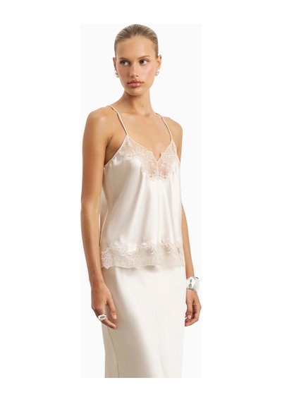 Because Of Alice Satin Lace Detail Camisole V Yaka Kadın Bluz Kırık Beyaz