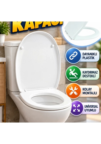 Universal Klozet Kapağı Dayanıklı Plastik, Kaydırmaz Destekli Ve Kolay Montajlı Renkli