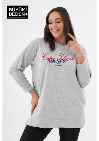 Süperlife Kadın Tunik Büyük Beden Capri Island Baskılı İnce Sweatshırt Spr26btk990-1 Grey Melange Süperlife Kadın Tunik Büyük Beden Capri Island Baskılı İnce Sweatshırt Spr26btk990-1 Grey Melange