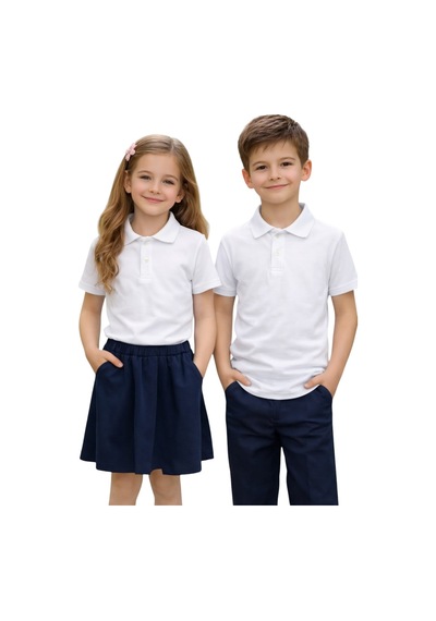 Erdem Kıds Unisex Kız Erkek Çocuk Polo Yaka Pamuklu Kısa Kol Beyaz Günlük Basic Okul Tişört Beyaz Beyaz