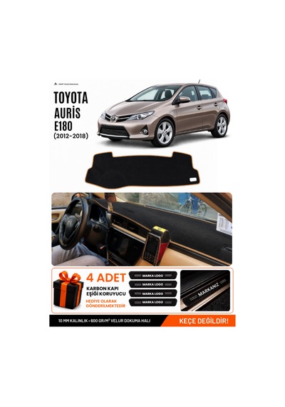 Toyota Aurıs E180 2012-2018 Uyumlu Torpido Örtüsü, Torpido Kılıfı - Siyah-kahverengi - To006