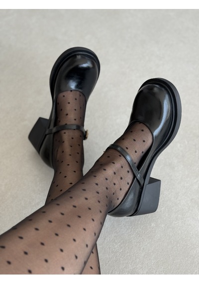 Selin Shoes Nora Kısa Topuklu Bilek Detaylı Gold Aksesuarlı Kadın Loafer- Siyah