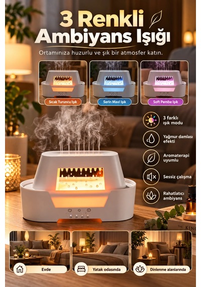 Castu Ls14 Raindrop Yağmur Damlası Efektli Aroma Difüzörü Kumandalı Işıklı Hava Nemlendirici