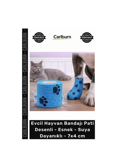 Özel Üretim Kedi Köpek Sargı Evcil Hayvan Bandajı Pati Desenli Esnek Suya Dayanıklı 7x4 Cm