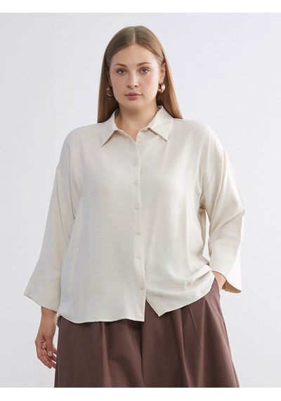 Lcwaıkıkı Classic Bej Dokulu Oversize Kadın Gömlek