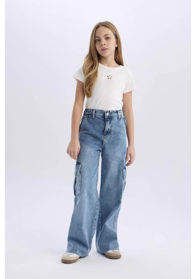 Defacto Wide Leg Kargo Geniş Bol Paça Mavi Kız Çocuk Jean Pantolon D7089a8/nm39 Mavi