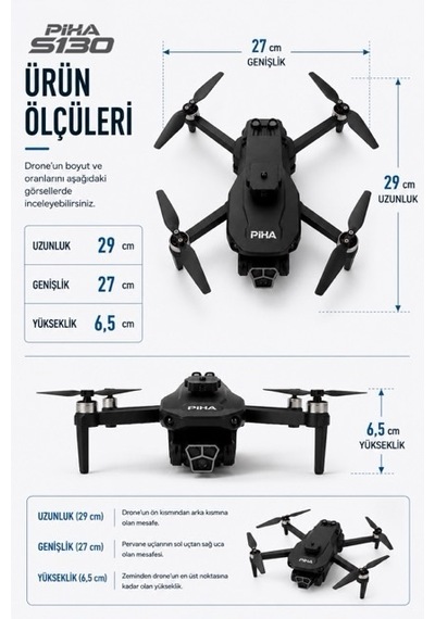 S130 Drone 2Batarya&30Dakika Uçuş 720p Çift Kamera Engelden Kaçınma Drone