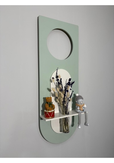 Mimoza Dekoratif Duvar Rafı Led Işıklı Ahşap İskandinav Tarzı Modern Salon Duvar Rafı Çiçeklik 30x80 Cm Yeşil - Paris Grisi