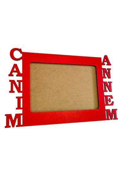 Anneler İçin Kırmızı Ahşap Fotoğraf Çerçevesi Canım Annem