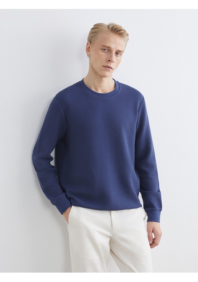 Lcwaıkıkı Classic Lacivert Bisiklet Yaka Dokulu Erkek Sweatshirt
