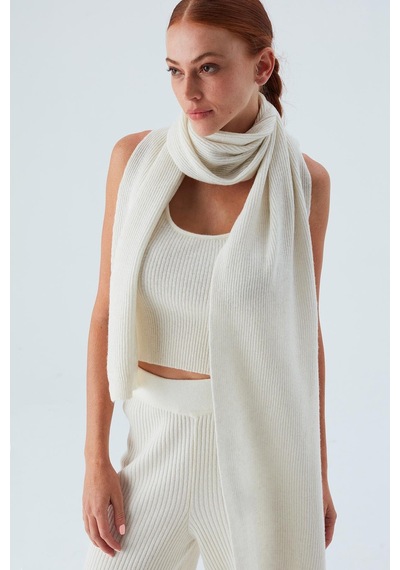 Peraluna Nomı Scarf Selanik Örgü Kaşmir Karışımlı Yumuşak Kadın Triko Atkı - Ekru Ekru