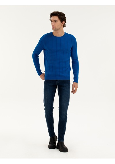 Cacharel Sax Regular Fit Bisiklet Yaka Triko Kazak Mavi