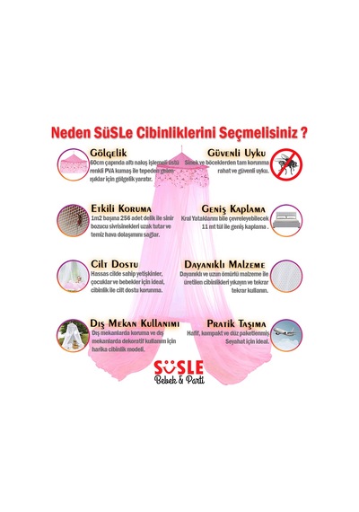 Yatak Gölgelikli Mega Boy Lüks Cibinlik Sineklik - Pembe