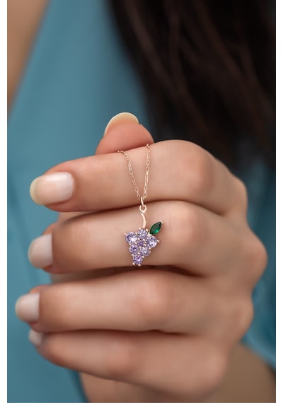 925 Ayar Gümüş Mor Üzüm Salkımı Kolye Rose Gold