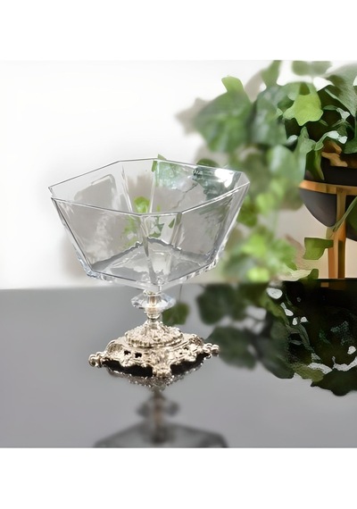Daisyglass Metal Ayaklı Cam Salata Kasesi Sunum Kasesi Şeffaf