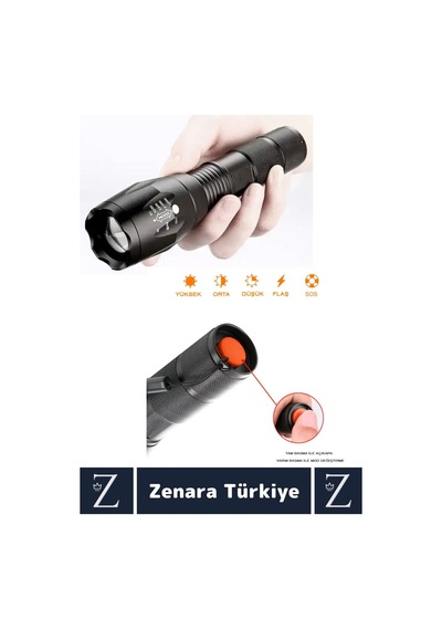 Kamp Avcı Güvenlik Balıkçı Deprem Enerji Tasarruflu 4 Mod Zoomlu Güçlü Beyaz Işık Şarjlı El Feneri Çok Renkli