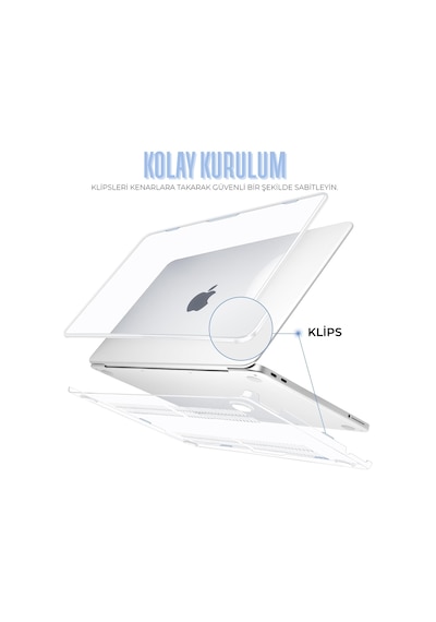 Apple MacBook Neo 13 İnç A3404 Uyumlu Şeffaf Kılıf Ekran Ve Klavye Koruyucu Set Kristal Parlak Kapak