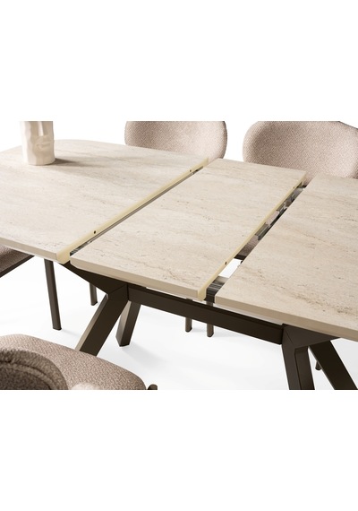 Venedik Travertan Mdf Açılır Mutfak Masa Takımı 80 130cm Krem